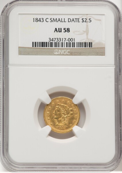 1843-C $2 1/2 Small Date, Crosslet 4 58 NGC
