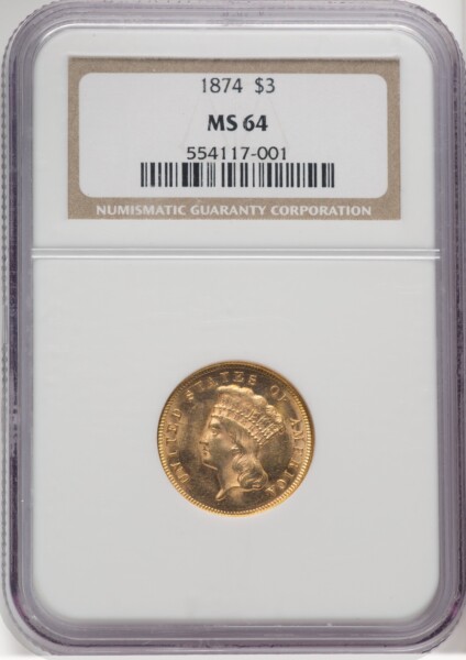 1874 $3 64 NGC