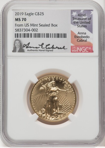 2019 $25 Half Ounce Gold Eagle, MS 70 NGC