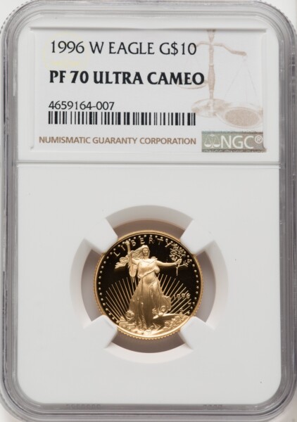 1996-W $10 Quarter-Ounce Gold Eagle, DC Brown Label 70 NGC
