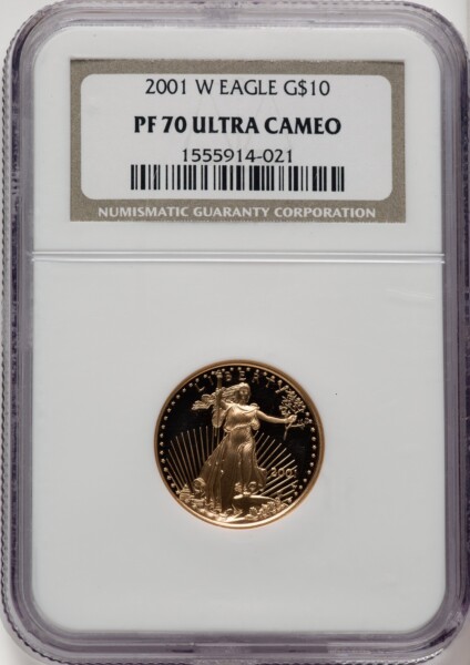 2001-W $10 Quarter-Ounce Gold Eagle, PR, DC Brown Label 70 NGC