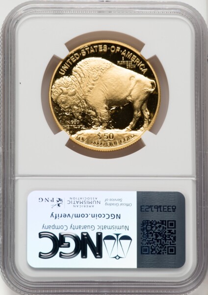2007-W G$50 One-Ounce Gold Buffalo, .9999 Fine Gold, PR, DC Brown Label 70 NGC