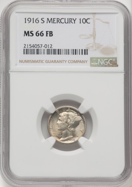 1916-S 10C Mercury, MS, FB 66 NGC