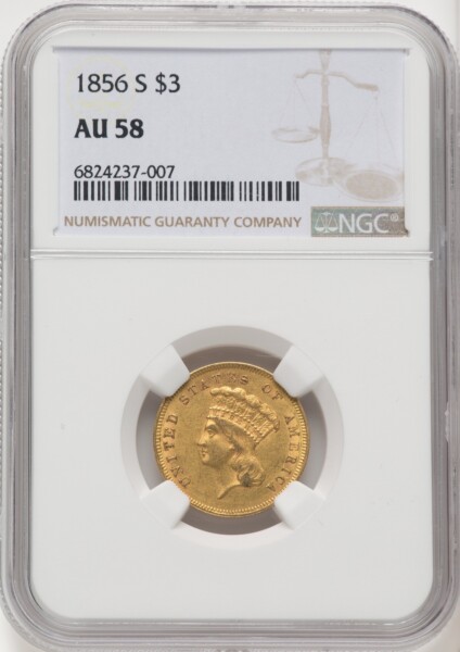 1856-S $3 58 NGC