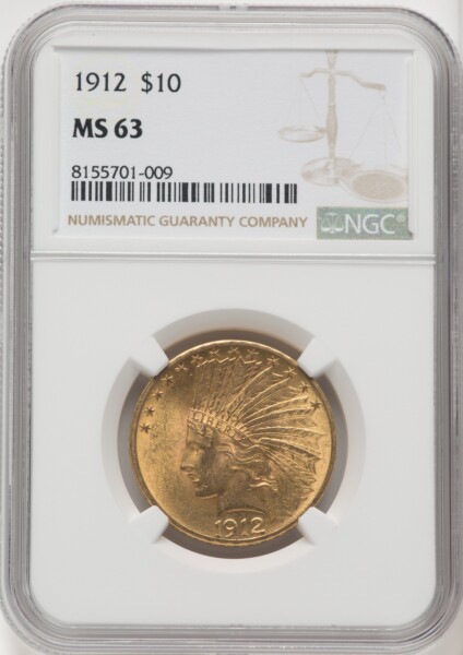 1912 $10, MS 63 NGC