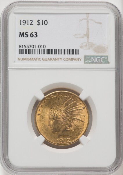 1912 $10, MS 63 NGC