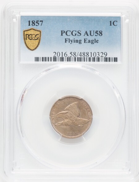 1857 1C Flying Eagle, MS PCGS Secure 58 PCGS