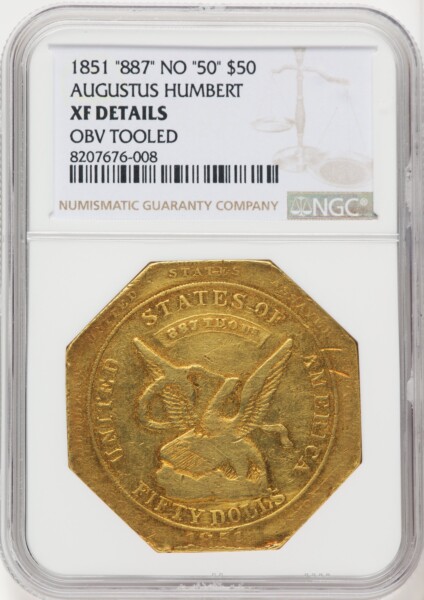 1851 Humbert Fifty Dollar, 887 Thous. 40 Details NGC
