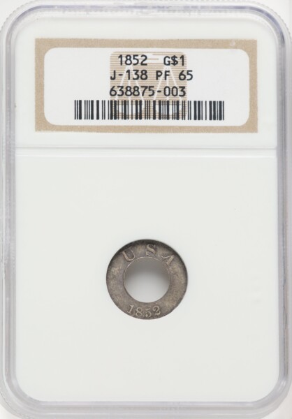 1852 Gold Dollar, Judd-138 Thin, Pollock-165, Low R.7 65 NGC