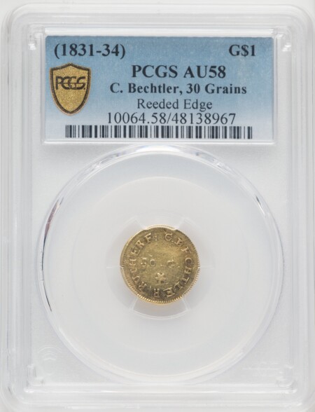 1831-34 C. Bechtler Dollar, 30G. PCGS Secure 58 PCGS