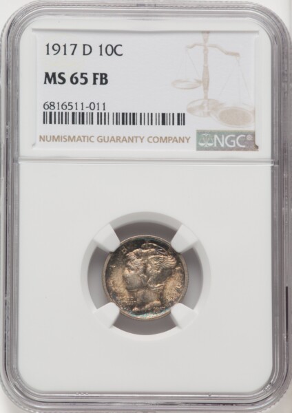 1917-D 10C, FB 65 NGC