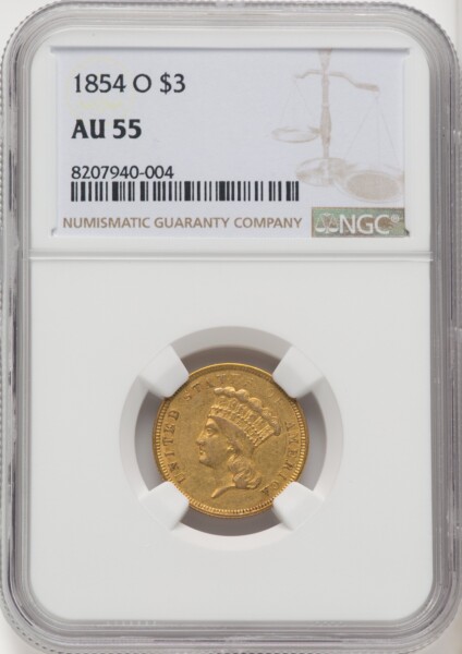 1854-O $3 55 NGC