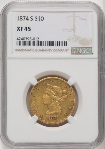 1874-S $10 45 NGC