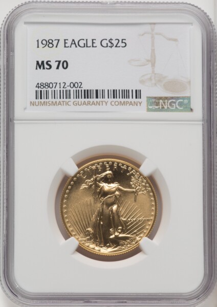 1987 $25 Half-Ounce Gold Eagle, MS Brown Label 70 NGC