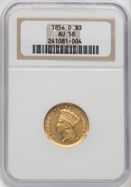 1854-D $3 58 NGC