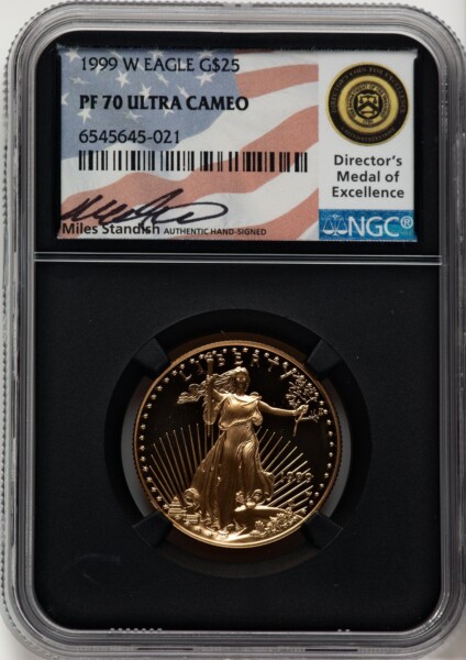 1999-W $25 Half-Ounce Gold Eagle, DC Miles Standish 70 NGC