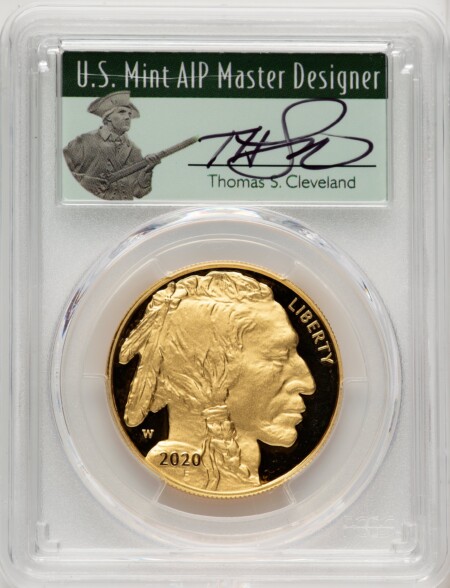 2020-W G$50 Gold Buffalo, First Day of Issue, Cleveland, Minuteman, PR DCAM FDI Thomas Cleveland 70 PCGS