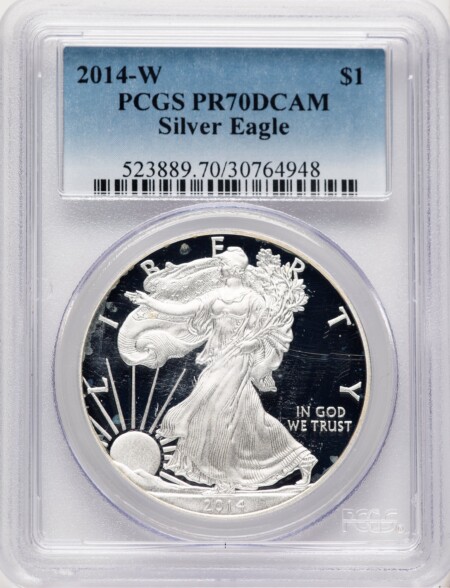 2014-W Proof Silver Eagle 1 oz Blue Gradient 70 PCGS