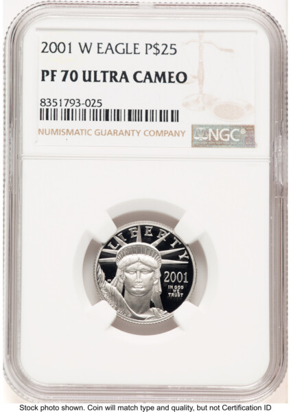 2001-W Proof Platinum Eagle 1/4 oz Brown Label 70 NGC
