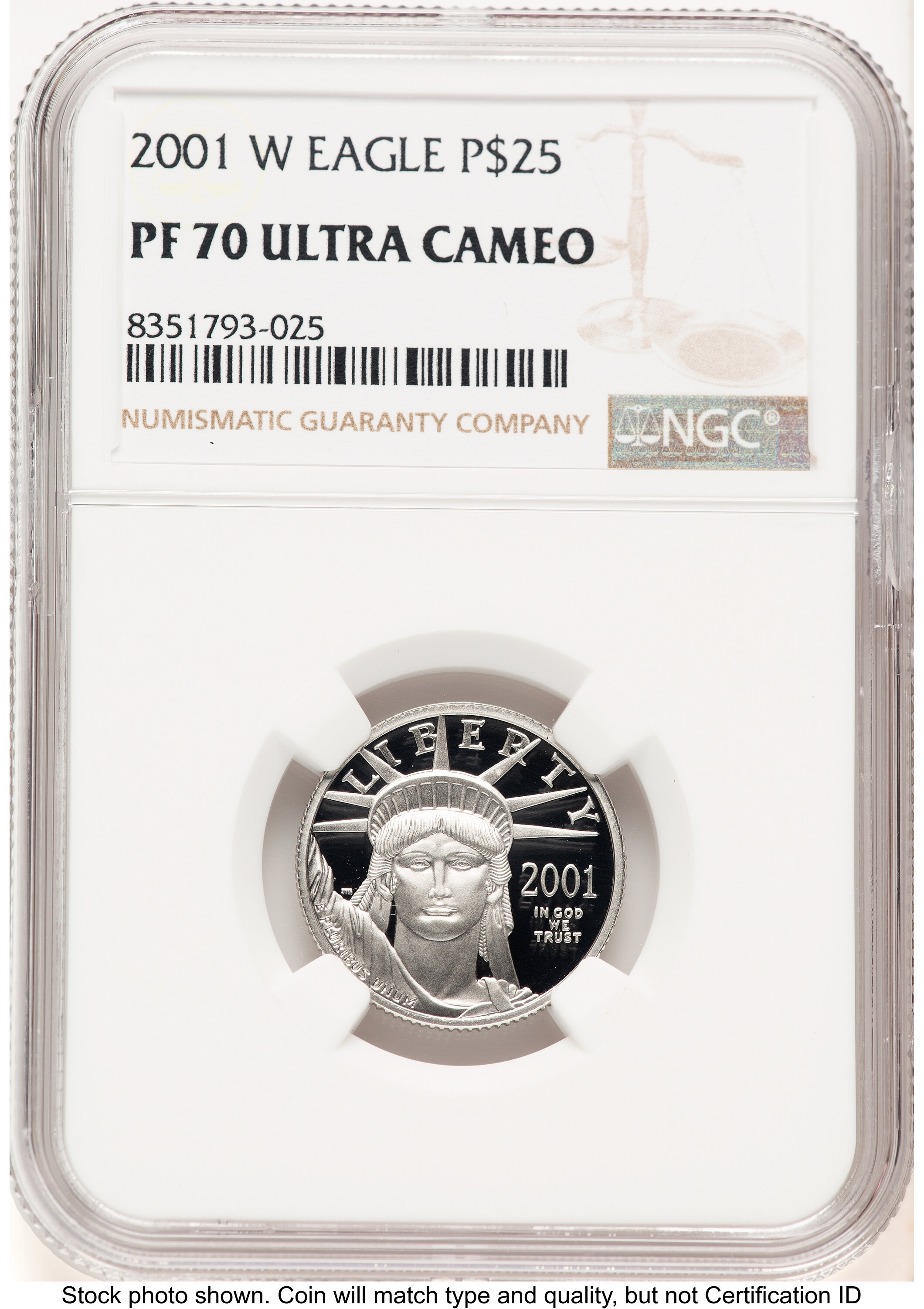 2001-W Proof Platinum Eagle 1/4 oz Brown Label 70 NGC
