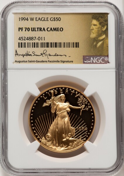 1994-W $50 One-Ounce Gold Eagle, PR, DC St. Gaudens Signature 70 NGC