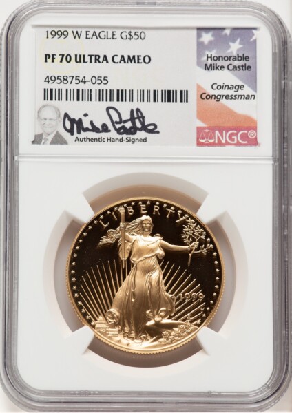 1999-W Proof Gold Eagle 1 oz Mike Castle 70 NGC