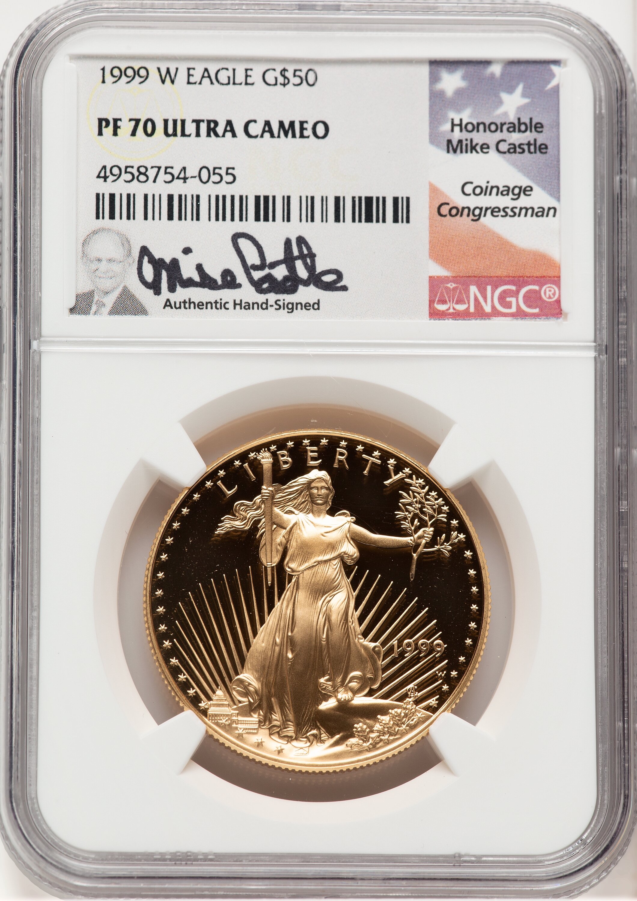 1999-W Proof Gold Eagle 1 oz Mike Castle 70 NGC
