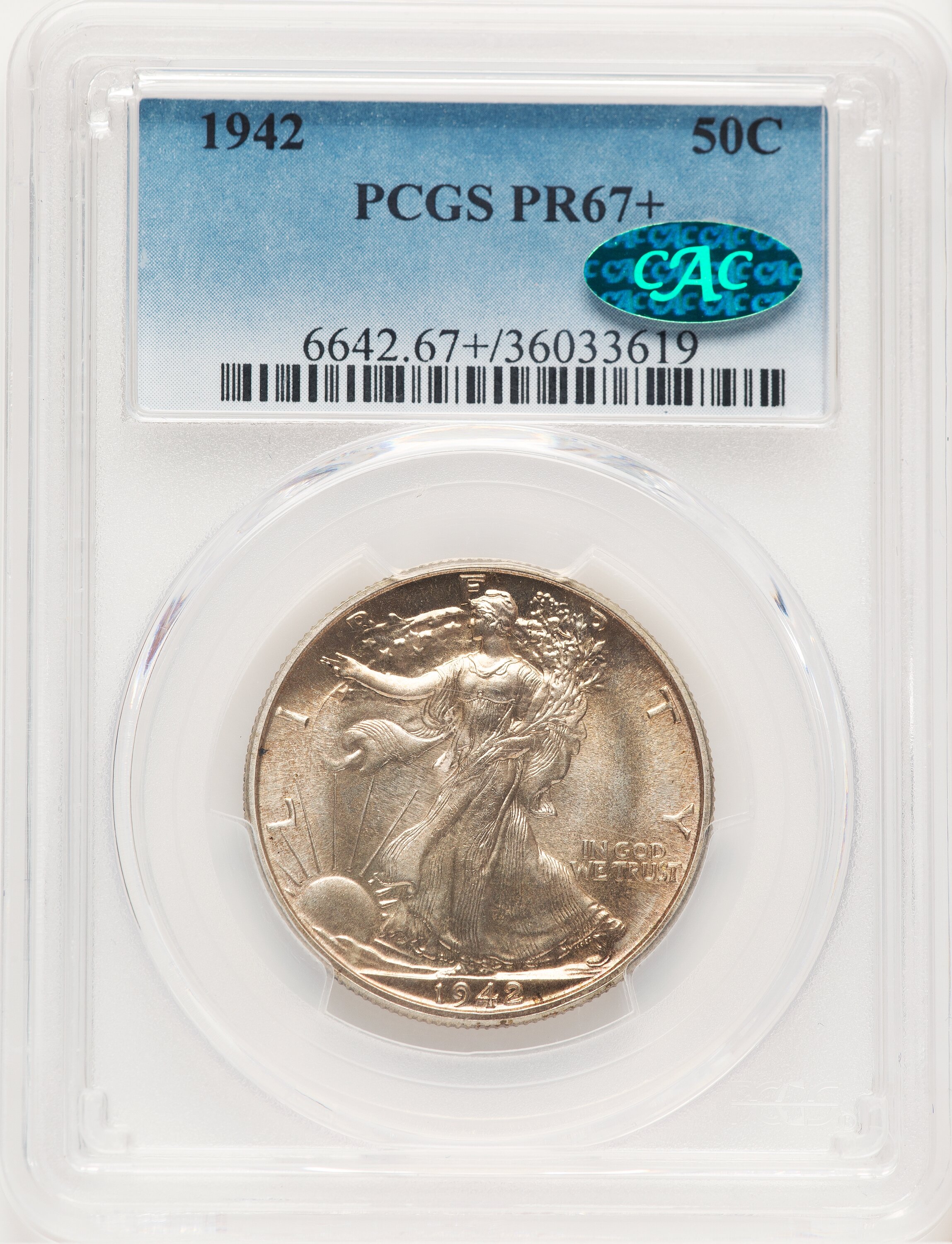 1942 50C CAC PCGS Plus 67 PCGS