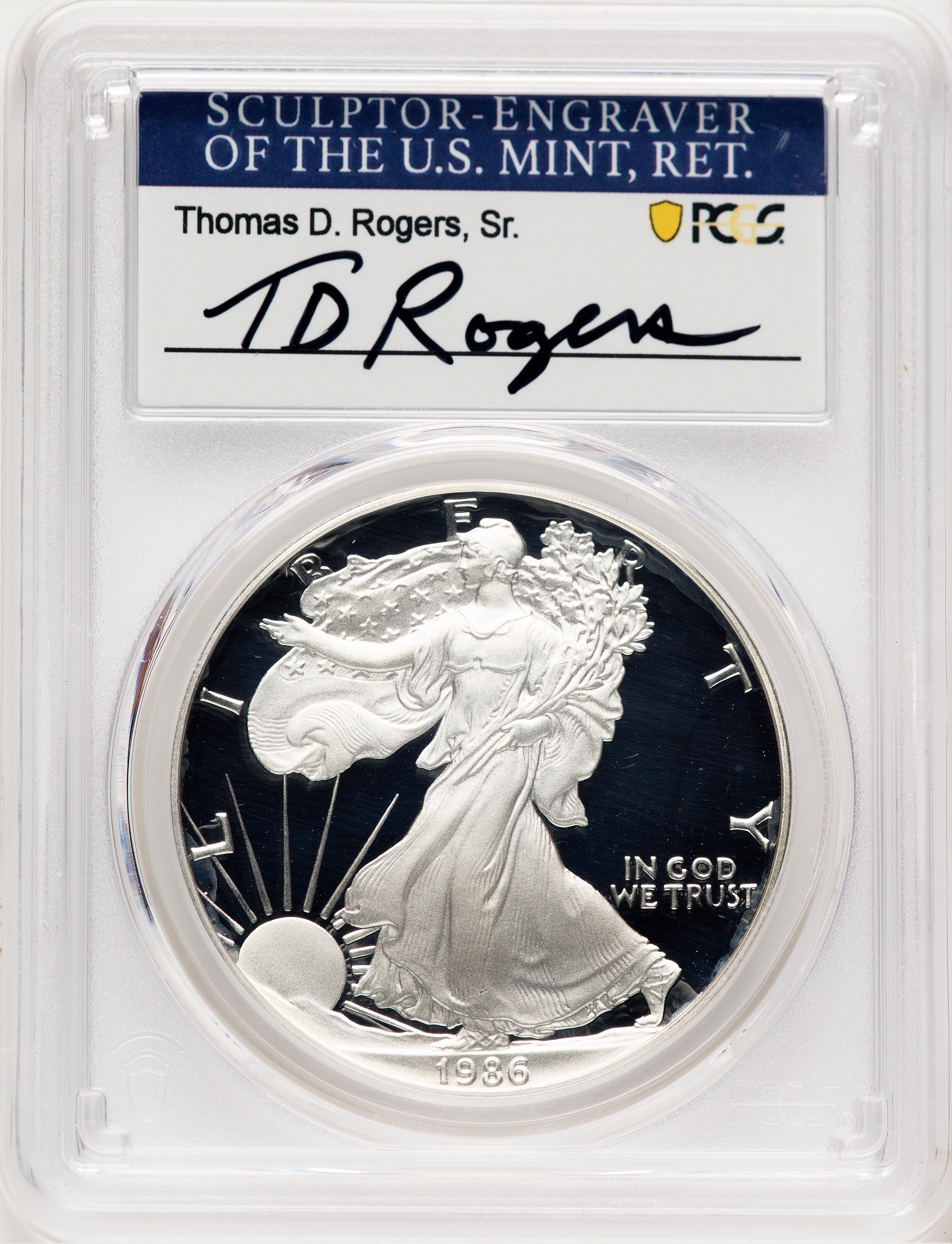 1986-S Proof Silver Eagle 1 oz TD Rogers 70 PCGS