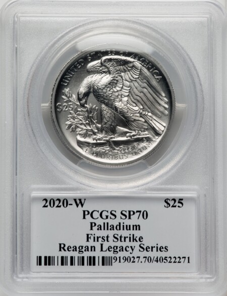 2020-W Palladium Eagle 1 oz Burnished FS Reagan Legacy Series Michael Reagan Picture 70 PCGS