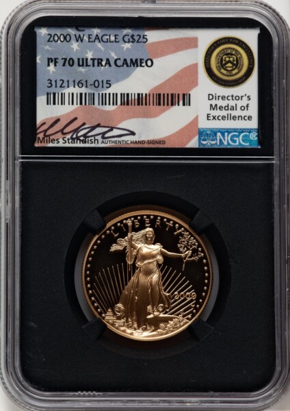 2000-W $25 Half-Ounce Gold Eagle, PR DC Miles Standish 70 NGC
