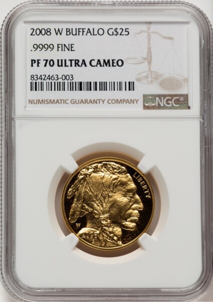 2008-W $25 Half-Ounce Gold Buffalo, PR DC Brown Label 70 NGC