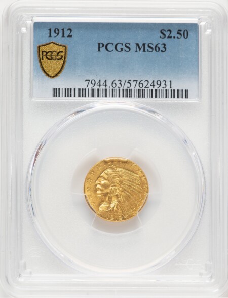 1912 $2 1/2 PCGS Secure 63 PCGS