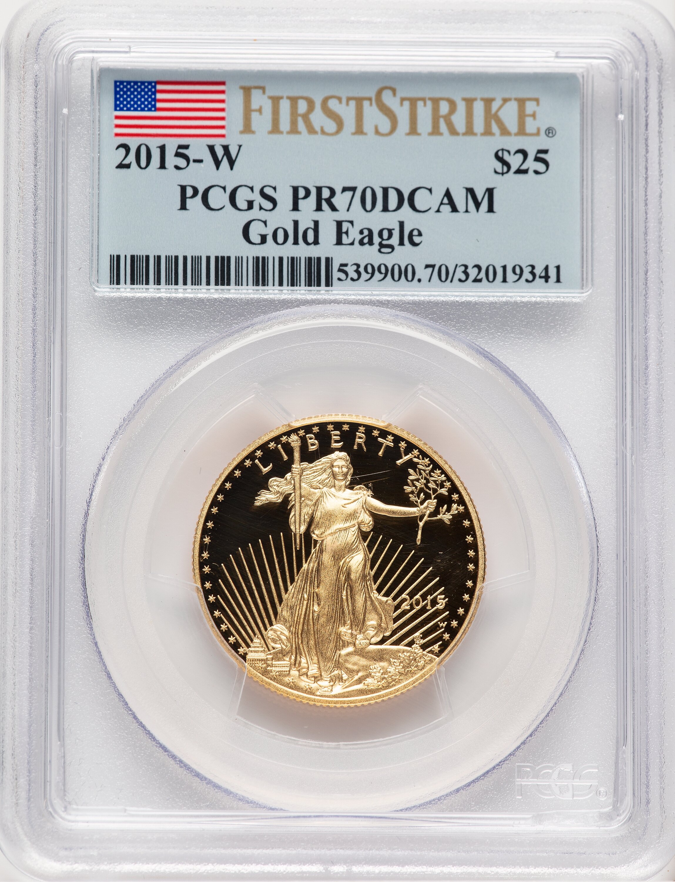 2015-W Proof Gold Eagle 1/2 oz FS Flag 70 PCGS