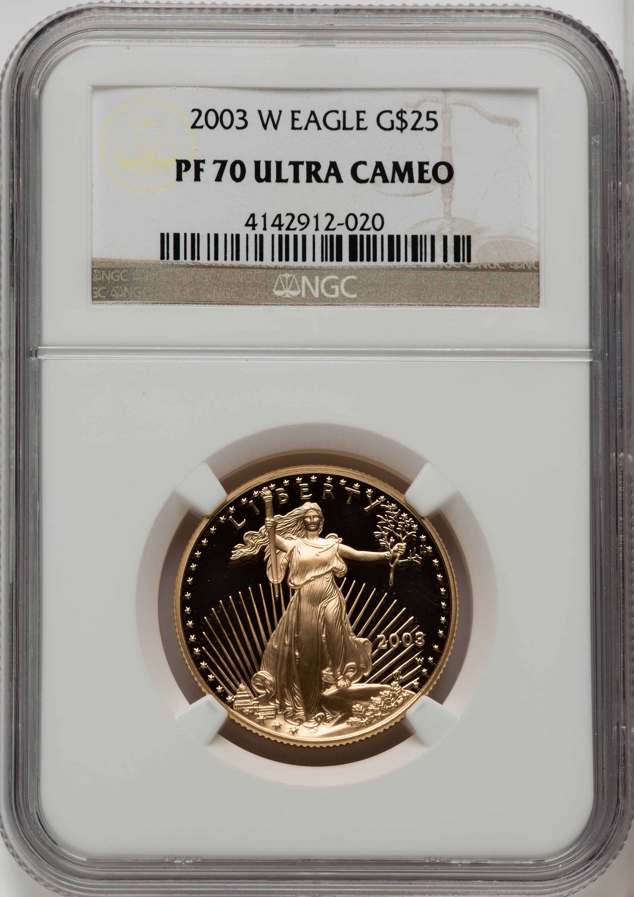 2003-W $25 Half-Ounce Gold Eagle, DC Brown Label 70 NGC