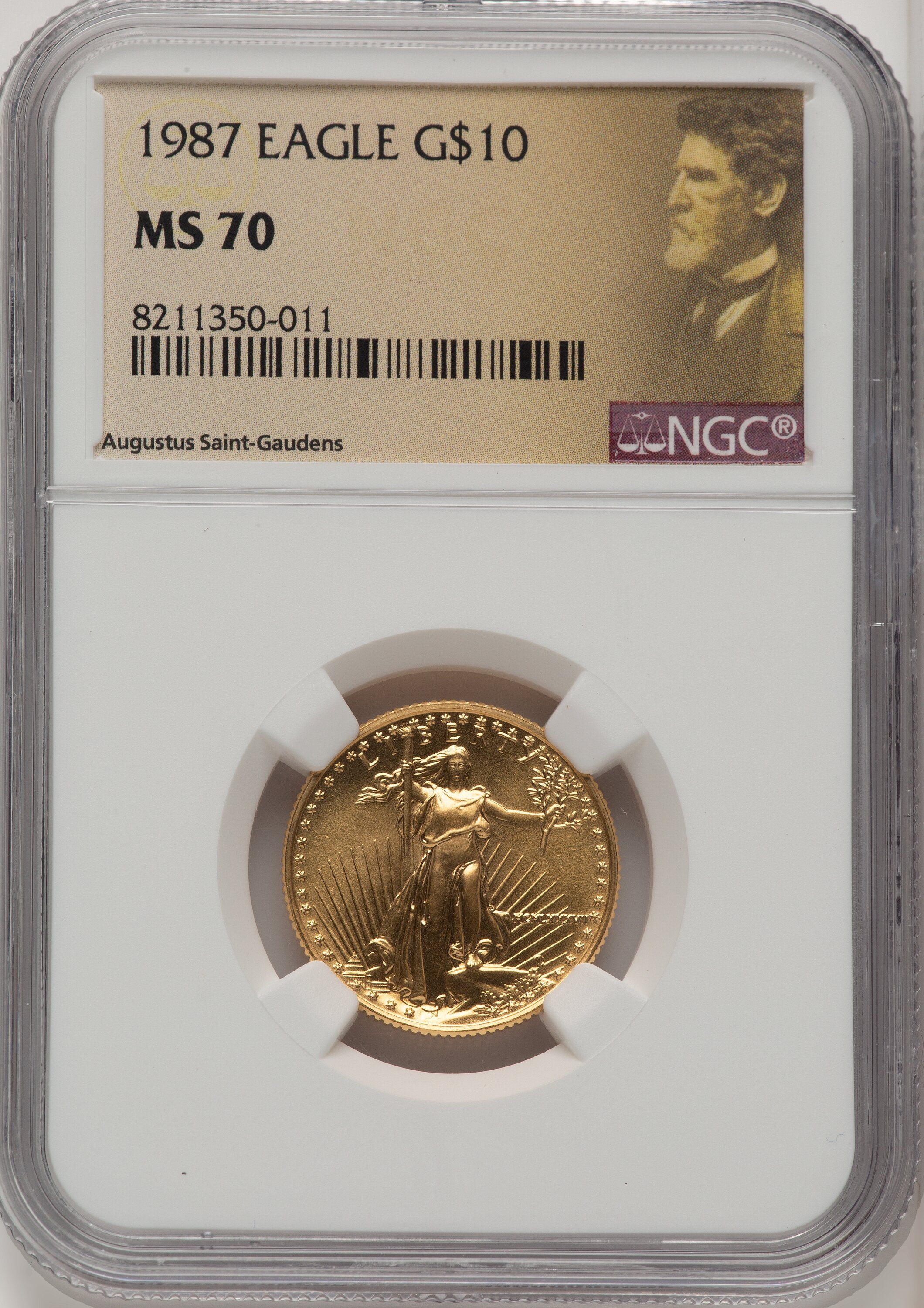 1987 $10 Quarter-Ounce Gold Eagle, MS Saint Gaudens Label 70 NGC