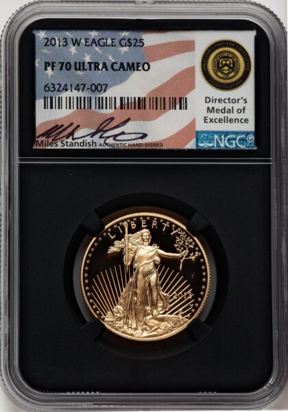 2013-W $25 Half-Ounce Gold Eagle, PR DC Miles Standish 70 NGC