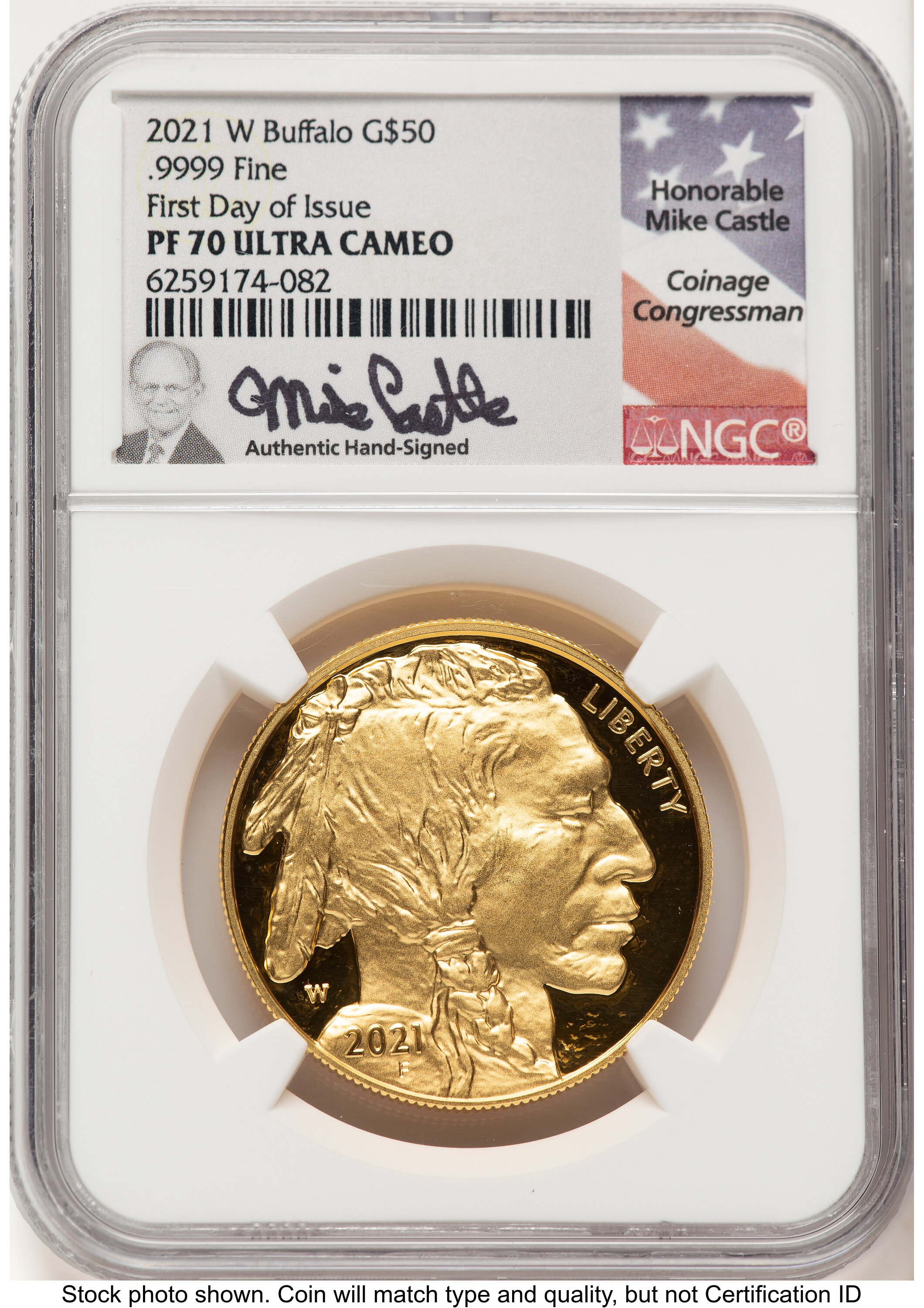 2021-W Proof Gold Buffalo 1 oz FDI Mike Castle 70 NGC