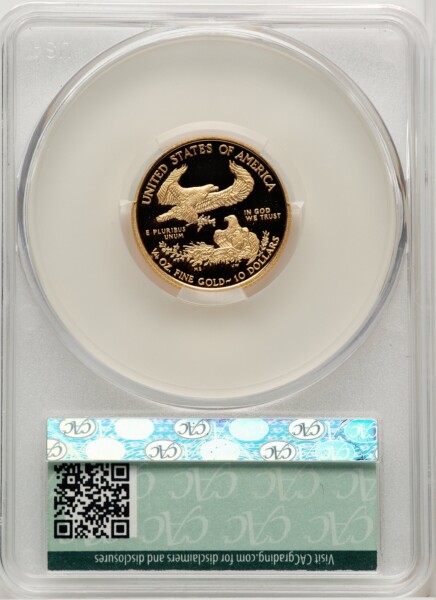 2011-W $10 Quarter-Ounce Gold Eagle, PR DC Brown Label 70 CACG