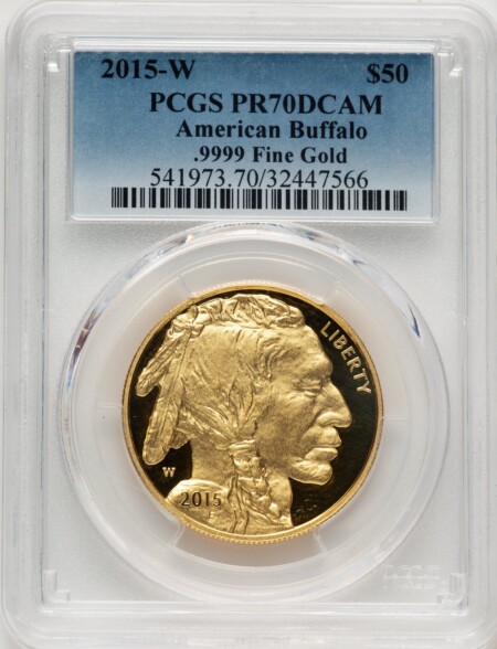2015-W $50 One-Ounce Gold Buffalo, PR, DC Blue Gradient 70 PCGS