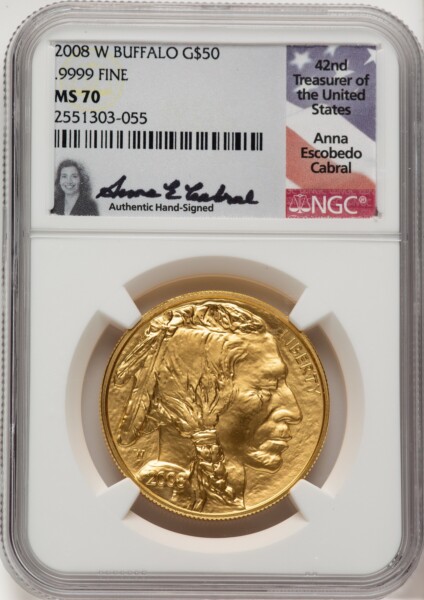 2008-W $50 One-Ounce Gold Buffalo, SP 70 NGC