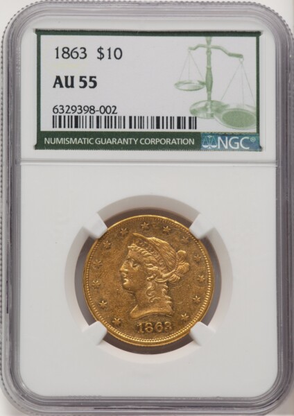 1863 $10 Green Label 55 NGC