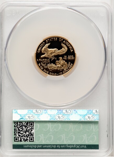 2002-W $10 Quarter-Ounce Gold Eagle, DC Brown Label 70 CACG