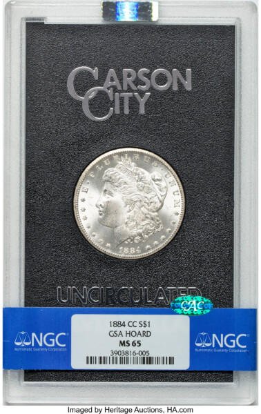 1884-CC S$1 GSA Hoard, MS CAC 65 NGC