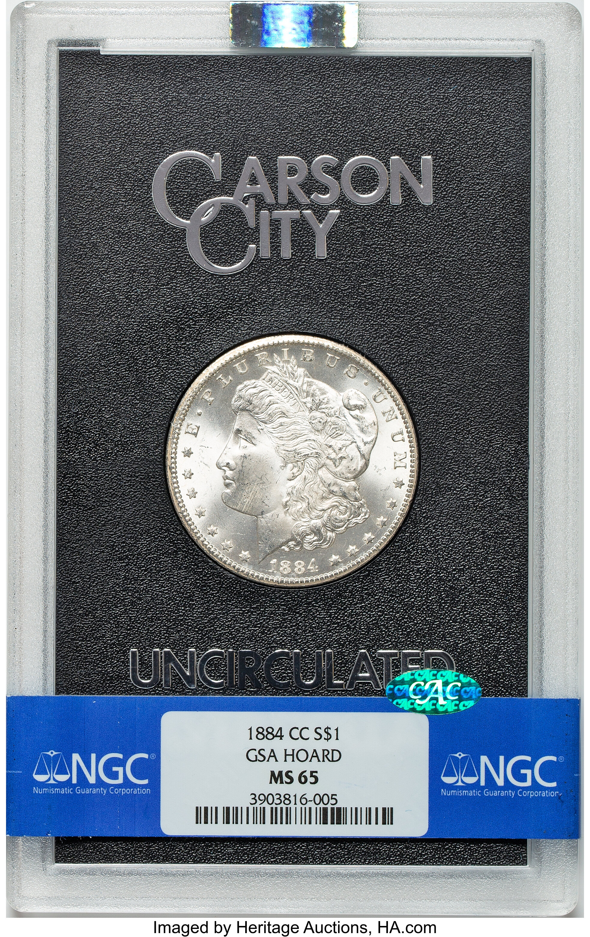 1884-CC S$1 GSA Hoard, MS CAC 65 NGC
