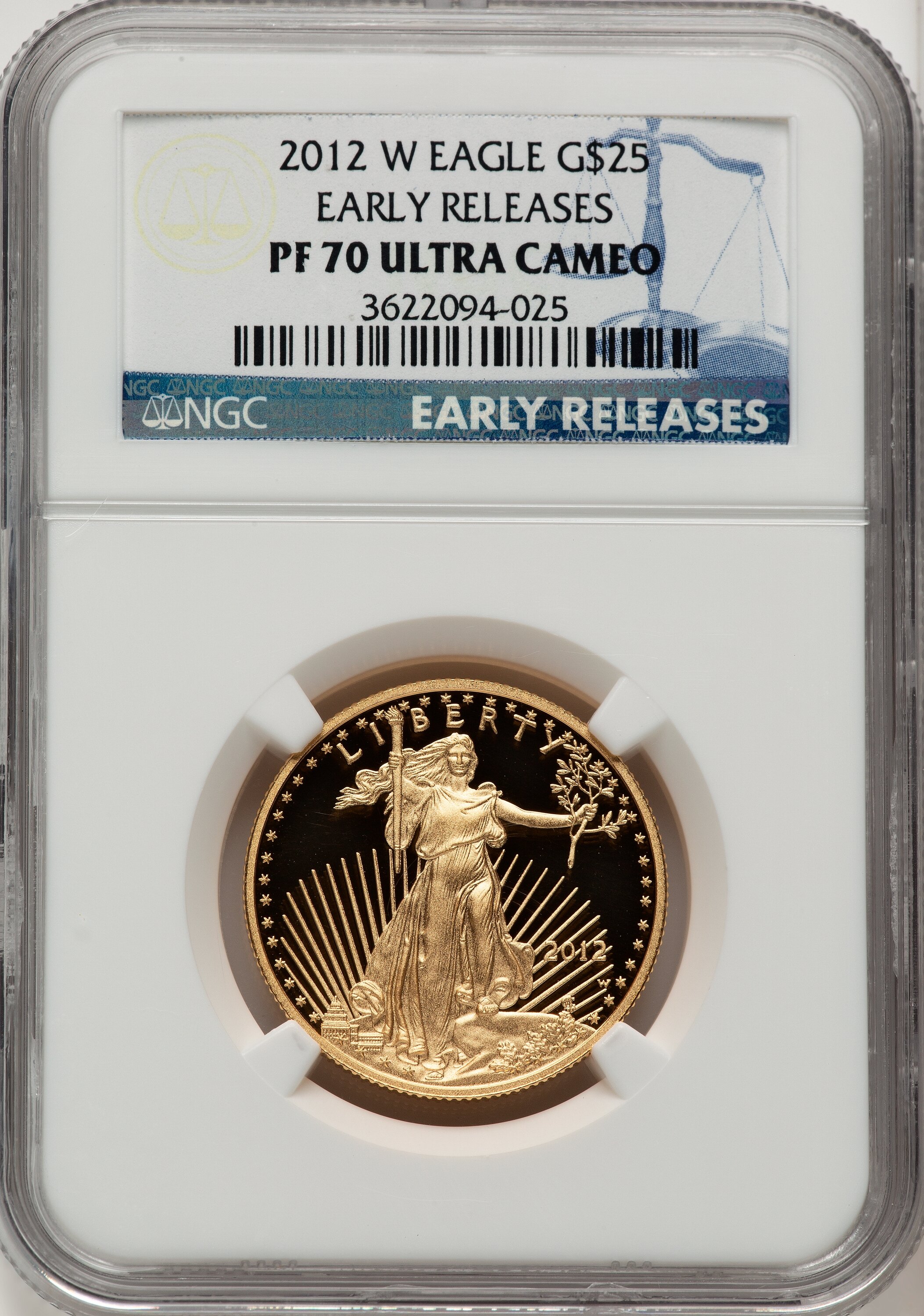 2012-W $25 Half-Ounce Gold Eagle, First Strike, DC ER Blue 70 NGC