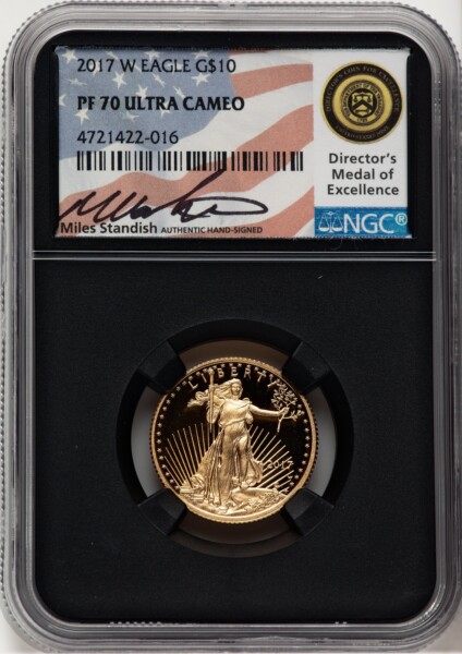 2017-W $10 Quarter-Ounce Gold Eagle, PR, DC Miles Standish 70 NGC