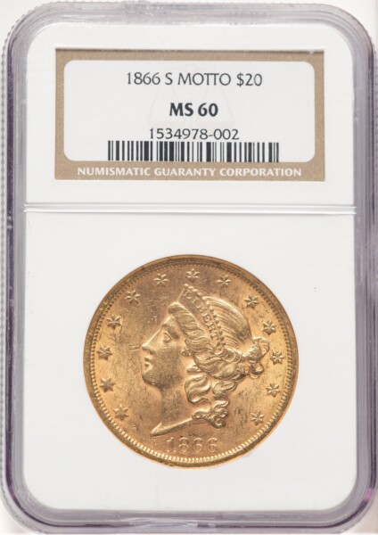 1866-S $20 MOTTO 60 NGC