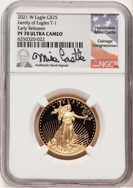 2021-W Type 1 Proof Gold Eagle 1/2 oz ER Mike Castle 70 NGC