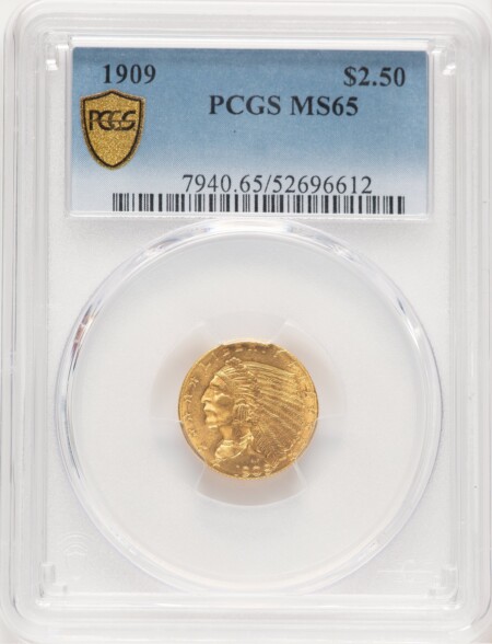 1909 $2 1/2 PCGS Secure 65 PCGS